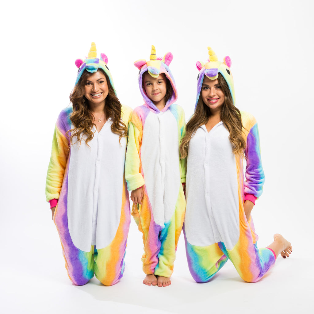 Rainbow Unicorn Hooded Union Suit Pajamas - Bridesmaid's World