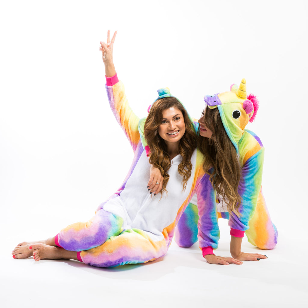 Rainbow Unicorn Hooded Union Suit Pajamas - Bridesmaid's World