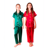 Kids Satin Pajamas set Short Sleeves + Long Pants