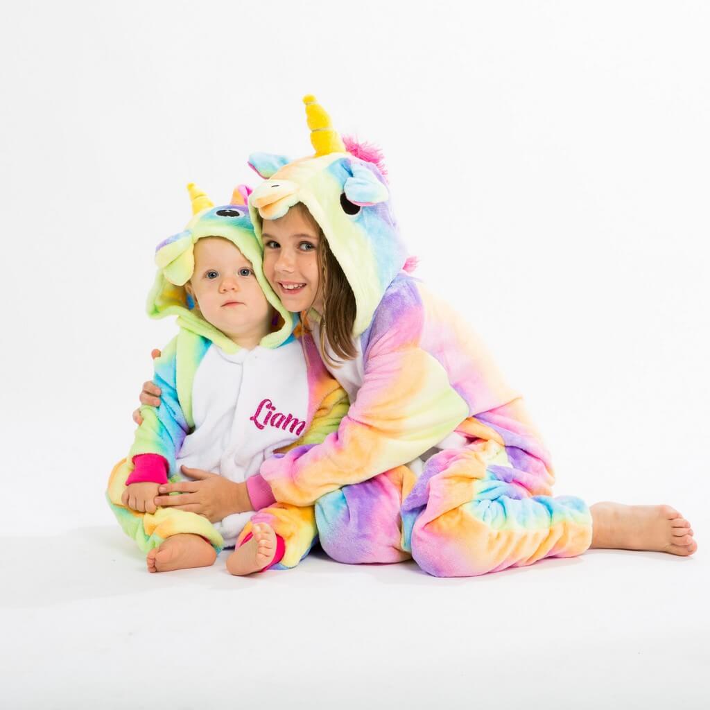 Rainbow Unicorn Hooded Union Suit Pajamas - Bridesmaid's World
