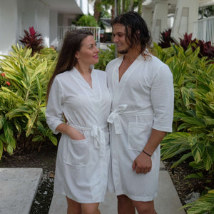 Cotton Waffle-knit Honeymoon Bathrobes Set