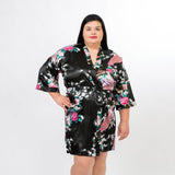 Black Bridesmaid Floral Peacocks Kimono Robes - Bridesmaids World