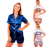 Bride Squad Silky Pajamas Short Sleeves + Shorts