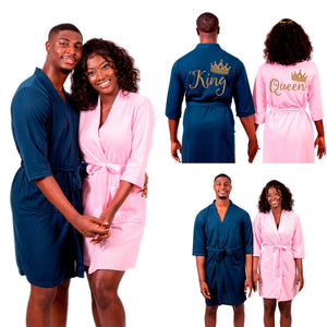 Cotton Waffle-knit Customized King and Queen Matching Robes for Couples Set
