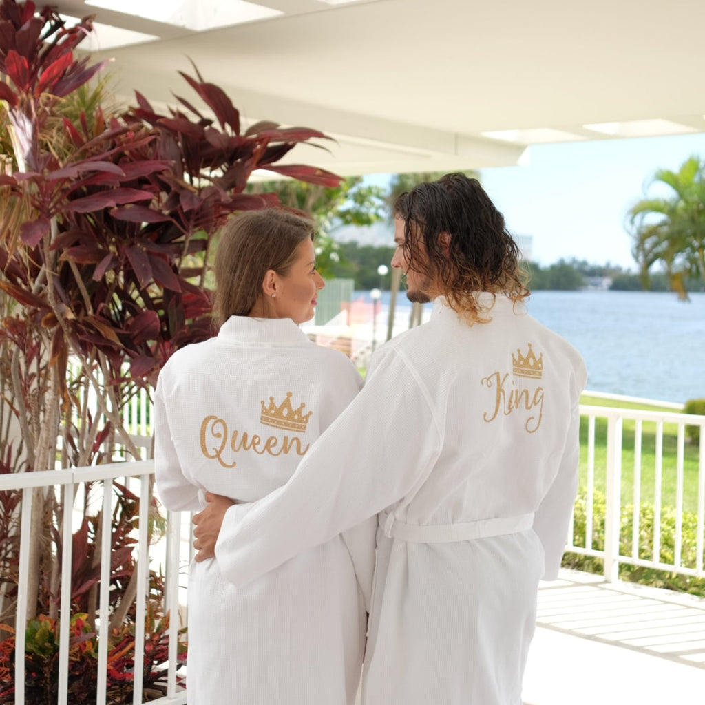 Cotton Waffle Long his and hers Matching Bathrobes Set