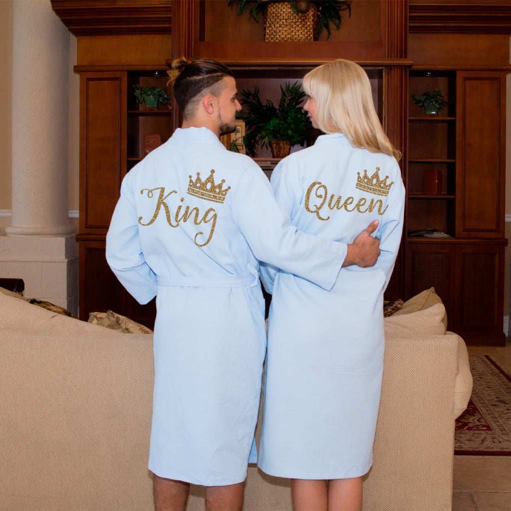 Cotton Waffle Long King and Queen Matching Robes for Couple Set