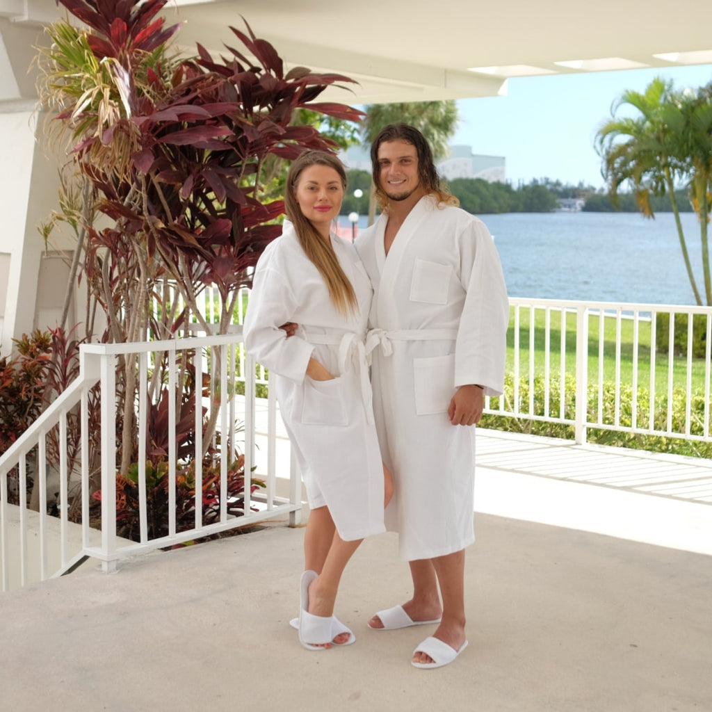 Cotton Waffle Long King and Queen Matching Robes for Couple Set