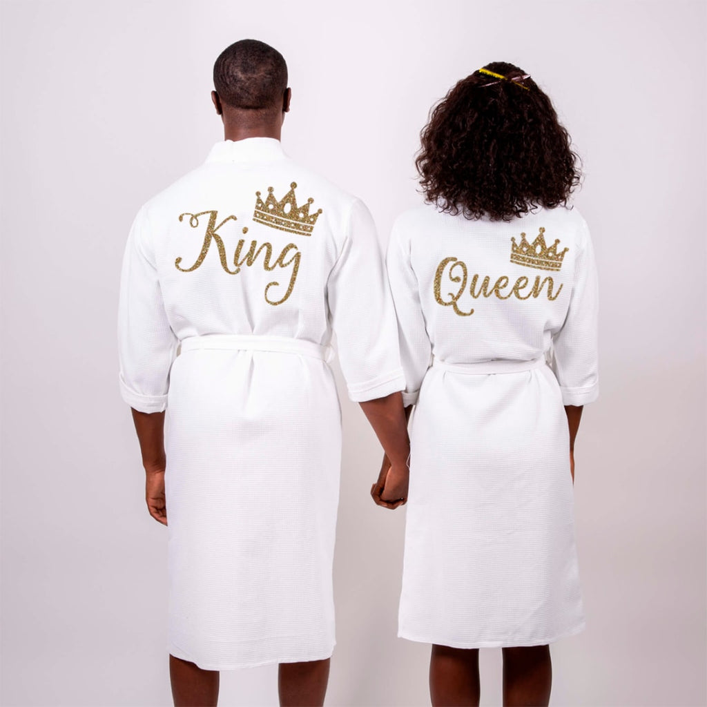 Cotton Waffle Long King and Queen Matching Robes for Couple Set