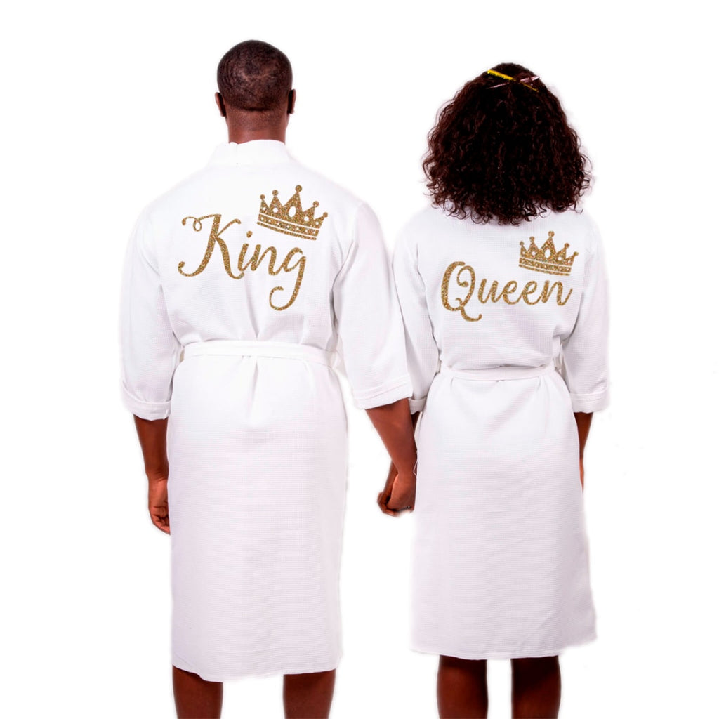 Cotton Waffle Long King and Queen Matching Robes for Couple Set
