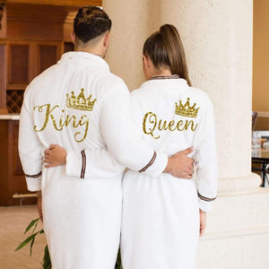 King and Queen Personalized Terry Bathrobes with brown Ribbon - Bridesmaid's World