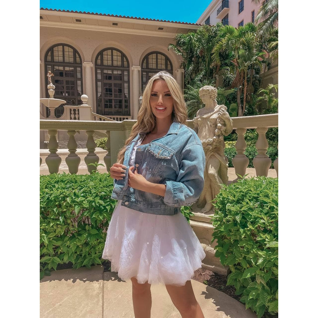 Customized Denim Jackets with with Rhinestone Heart