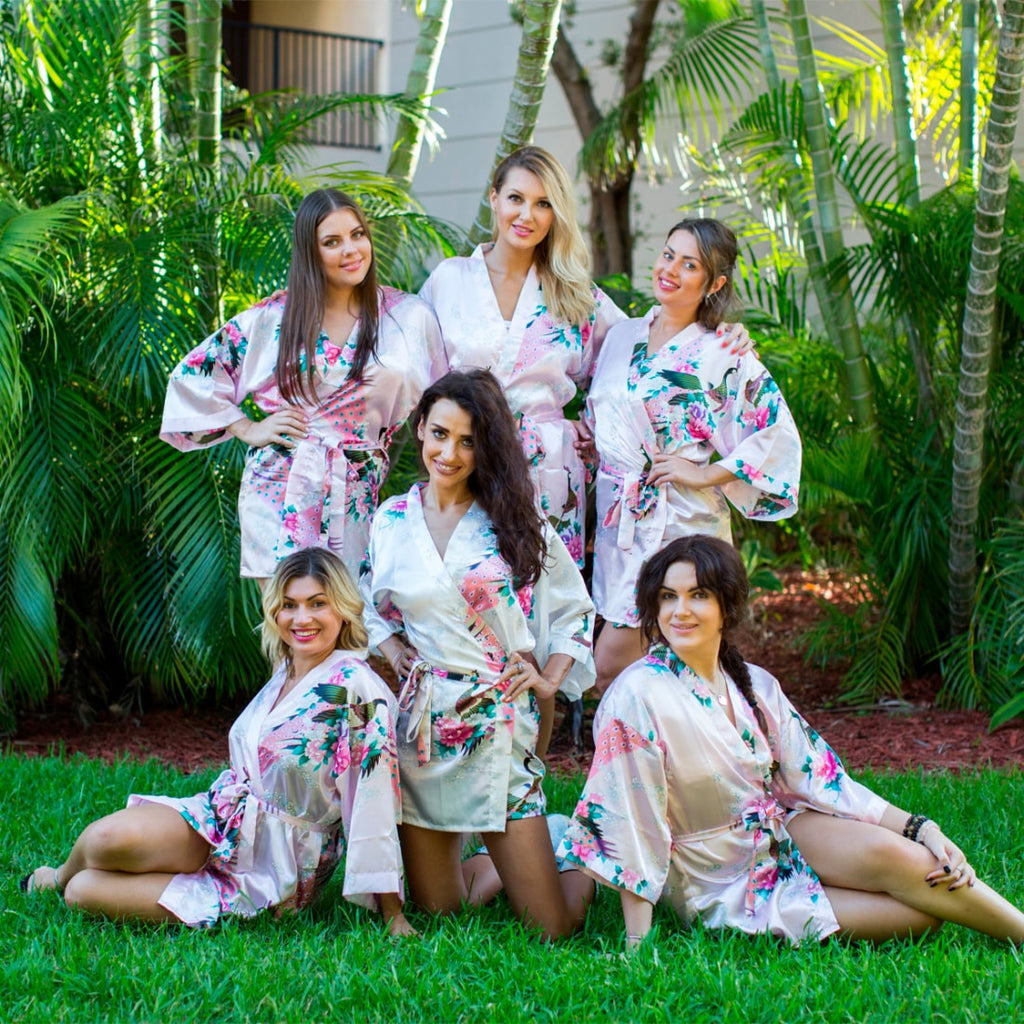 Floral Peacocks Bridesmaids Kimono Robes