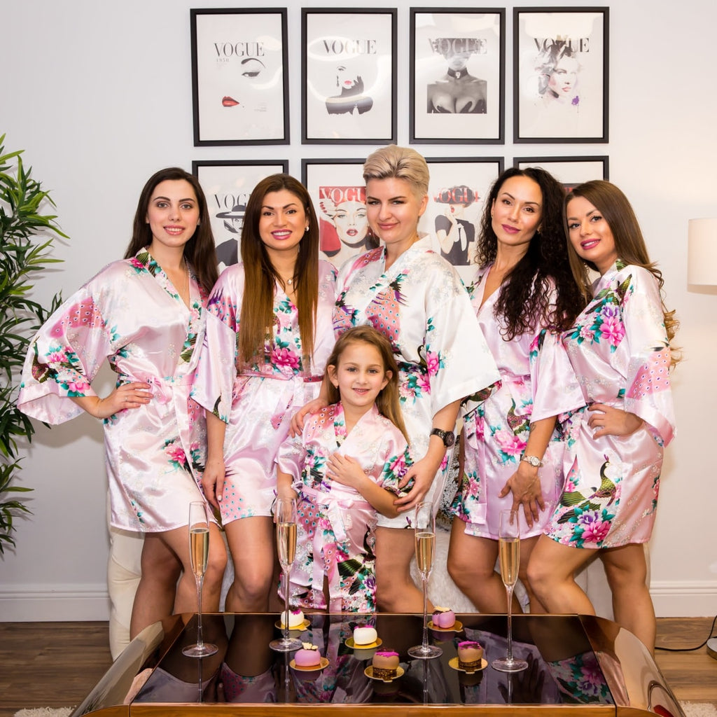 Floral Peacocks Bridesmaids Kimono Robes
