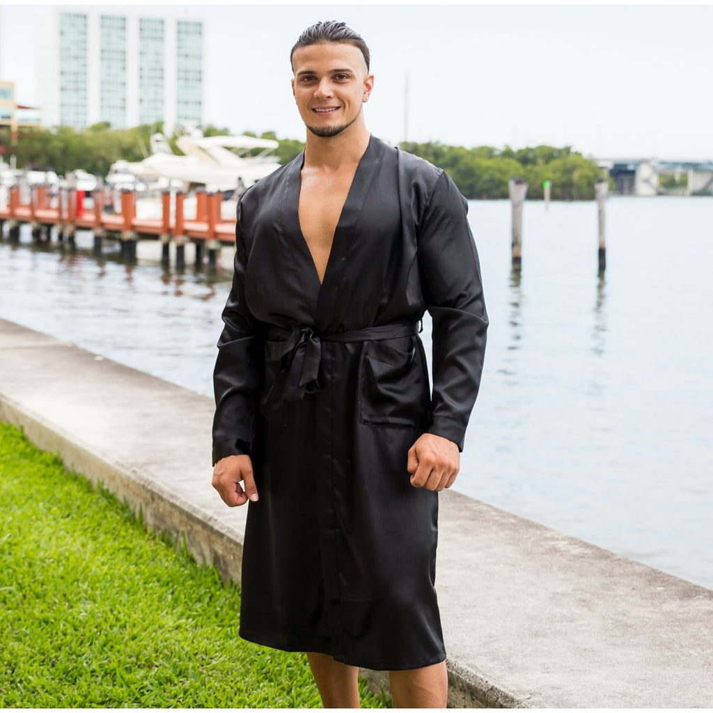Halloween Black Men's Long Satin Robes - Bridesmaid's World