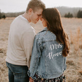 Just Married Custom Denim Jacket with Pearls