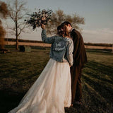 Just Married Custom Denim Jacket with Pearls