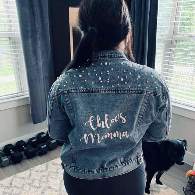 Just Married Custom Denim Jacket with Pearls