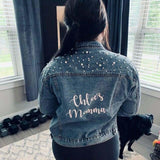 Just Married Custom Denim Jacket with Pearls