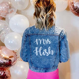 Just Married Custom Denim Jacket with Pearls