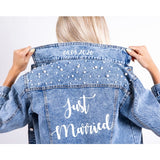 Just Married Custom Denim Jacket with Pearls