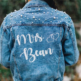 Just Married Custom Denim Jacket with Pearls