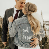 Just Married Custom Denim Jacket with Pearls