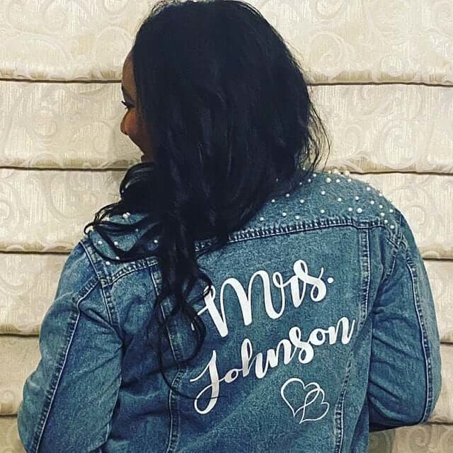 Just Married Custom Denim Jacket with Pearls