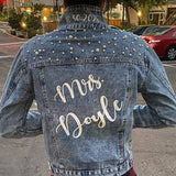 Just Married Custom Denim Jacket with Pearls