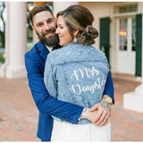 Just Married Custom Denim Jacket with Pearls