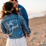 Just Married Custom Denim Jacket with Pearls