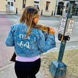 Just Married Custom Denim Jacket with Pearls