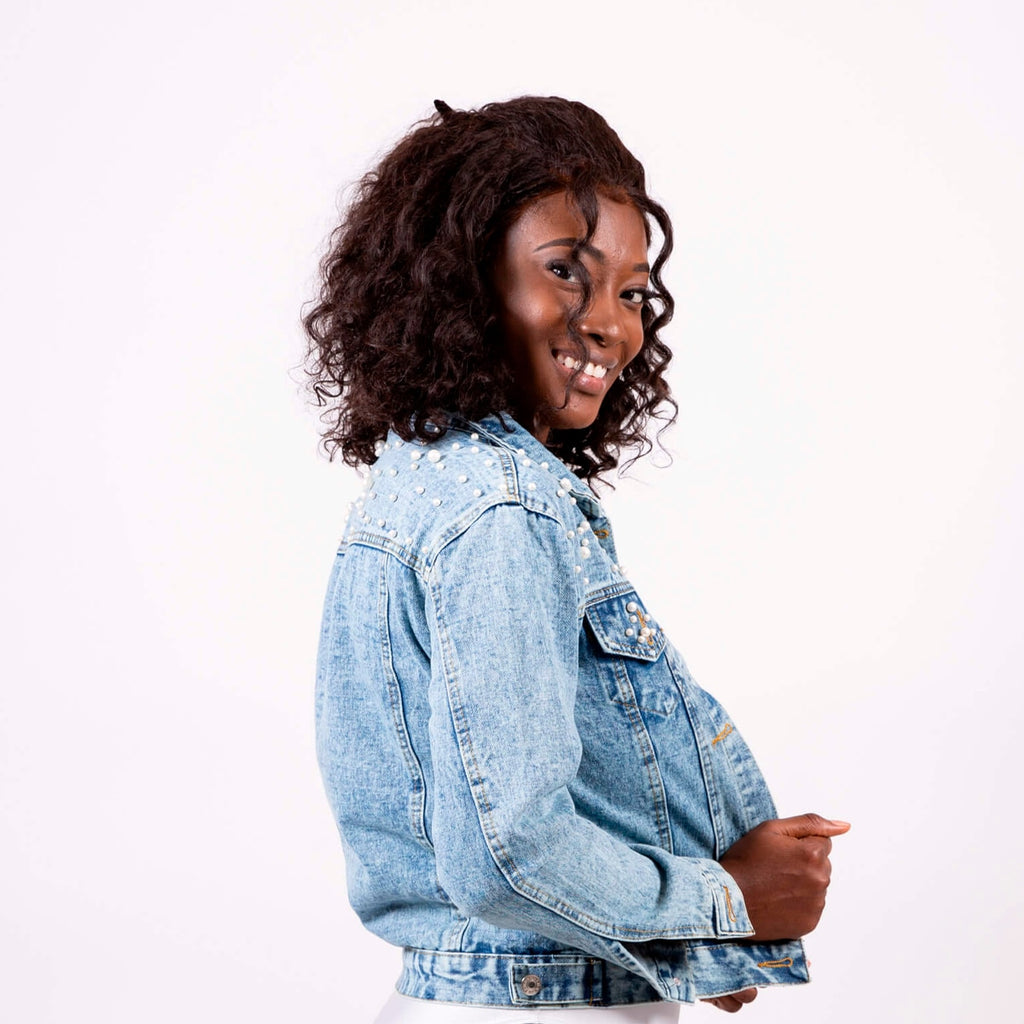 Just Married Custom Denim Jacket with Pearls