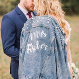 Just Married Custom Denim Jacket with Pearls