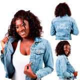 Just Married Custom Denim Jacket with Pearls