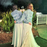 Just Married Custom Denim Jacket with Pearls