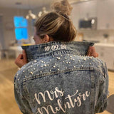 Just Married Custom Denim Jacket with Pearls
