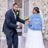 Just Married Custom Denim Jacket with Pearls