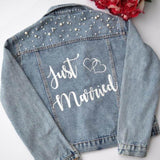 Just Married Custom Denim Jacket with Pearls