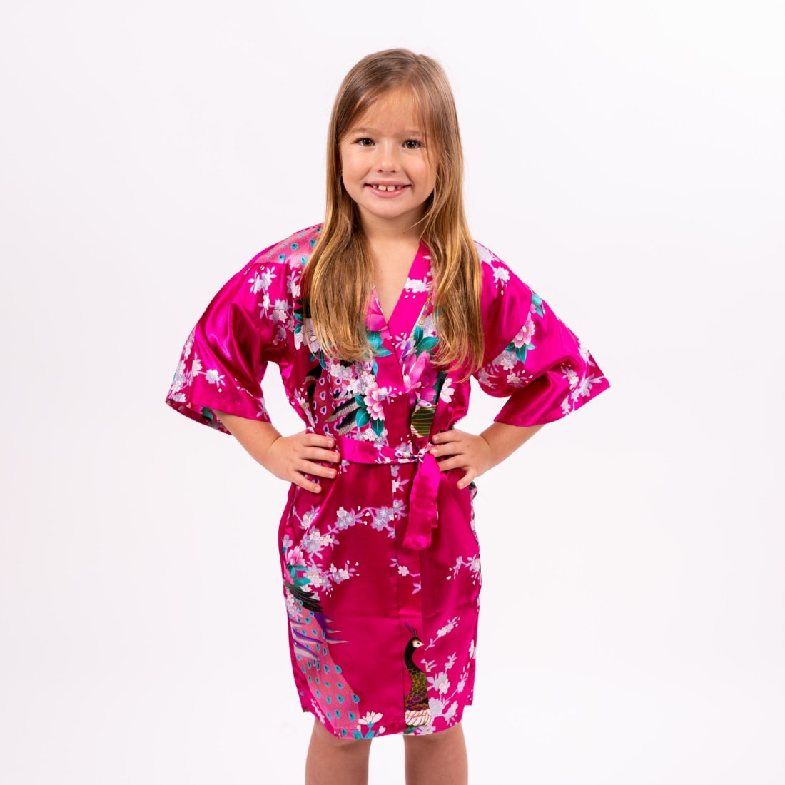 Set of 12 Kids Floral Peacock Satin Robes