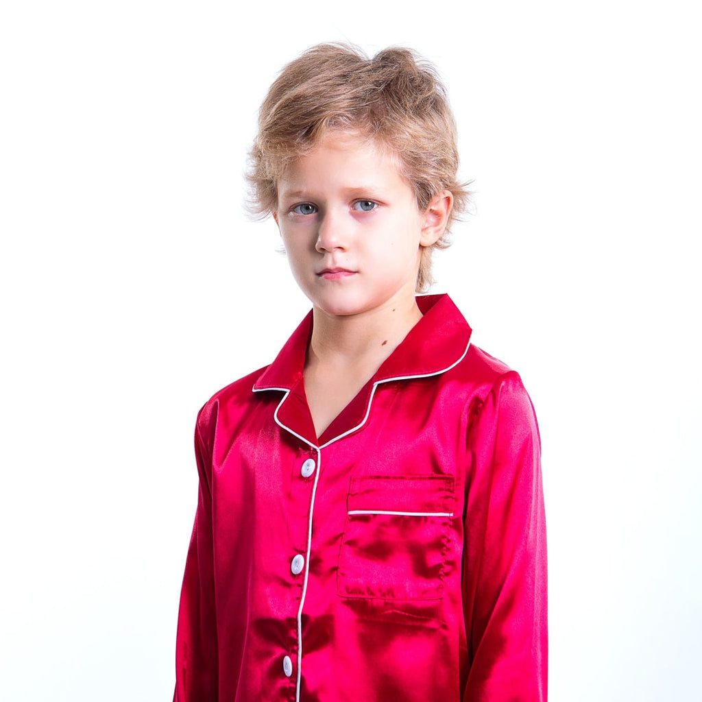 Kids Satin Pajamas Set Long Pants +long Sleeves
