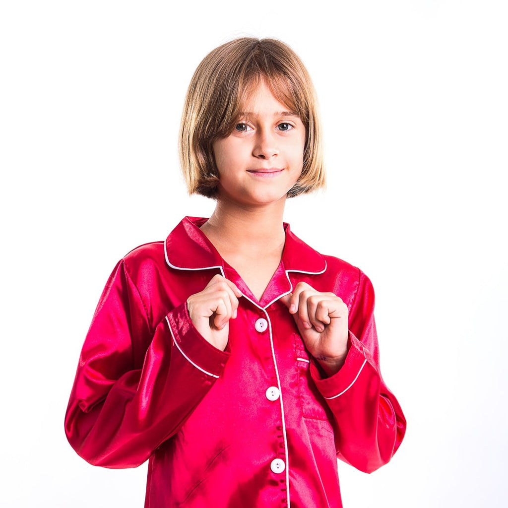 Kids Satin Pajamas Set Long Pants +long Sleeves