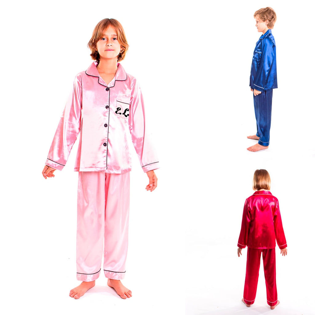 Kids Satin Pajamas Set Long Pants +long Sleeves
