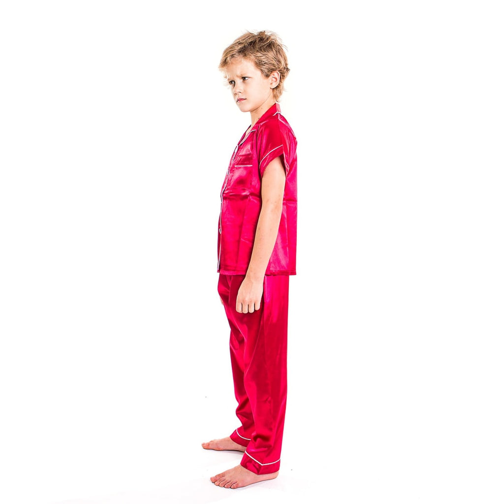 Kids Satin Pajamas Set Short Sleeves + Long Pants
