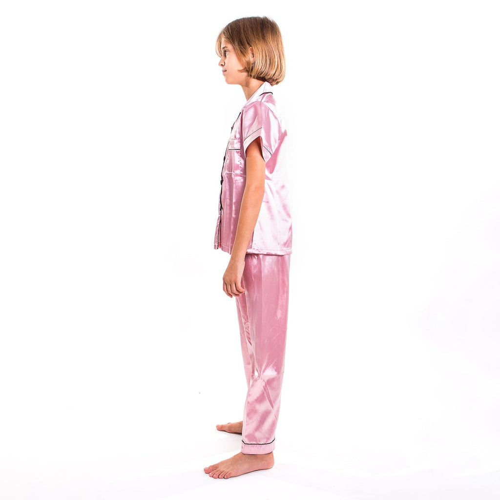 Kids Satin Pajamas Set Short Sleeves + Long Pants