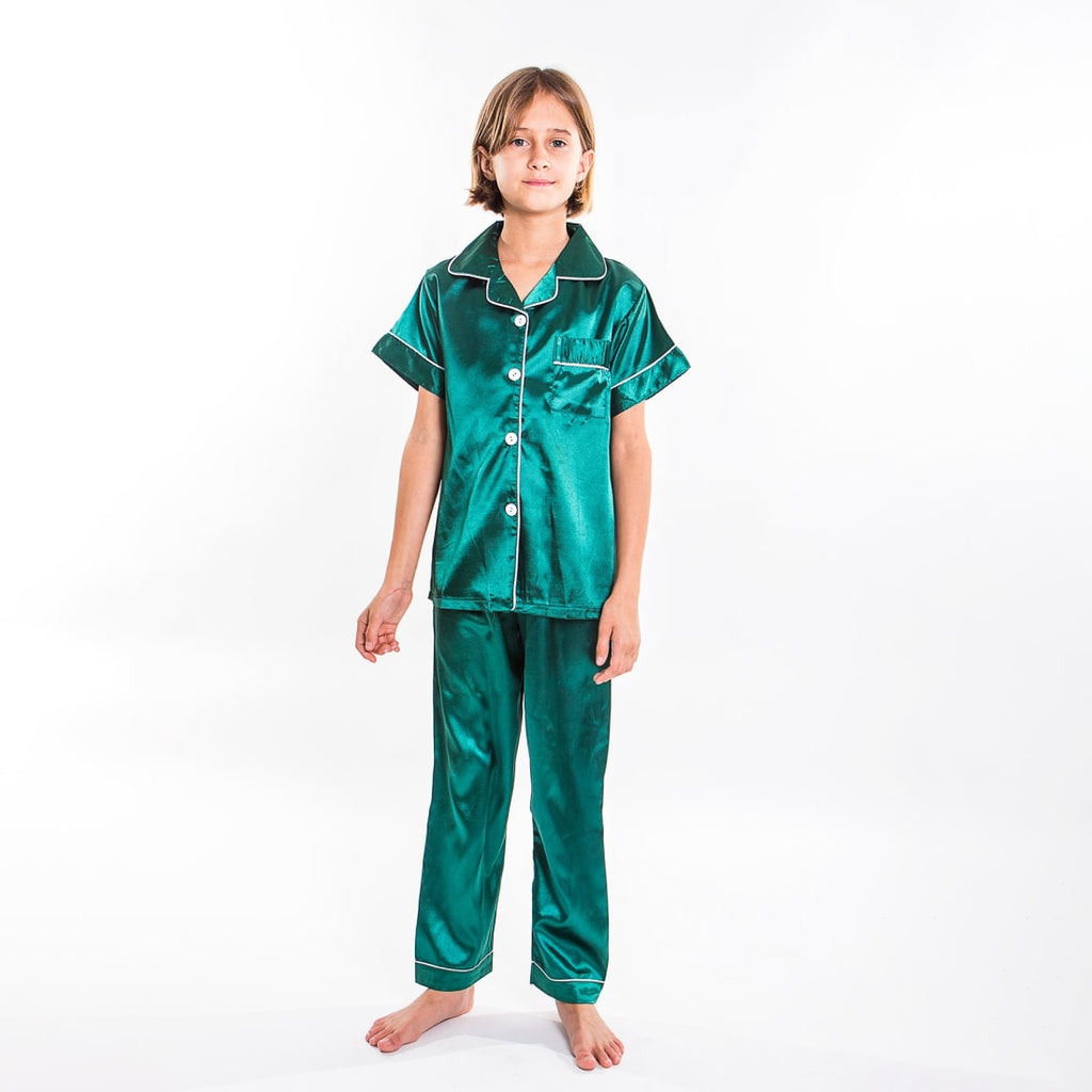 Kids Satin Pajamas Set Short Sleeves + Long Pants