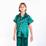 Kids Satin Pajamas Set Short Sleeves + Long Pants