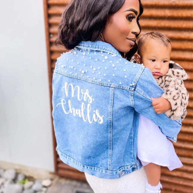Mrs Bridal Customized Denim Jacket with Pearls