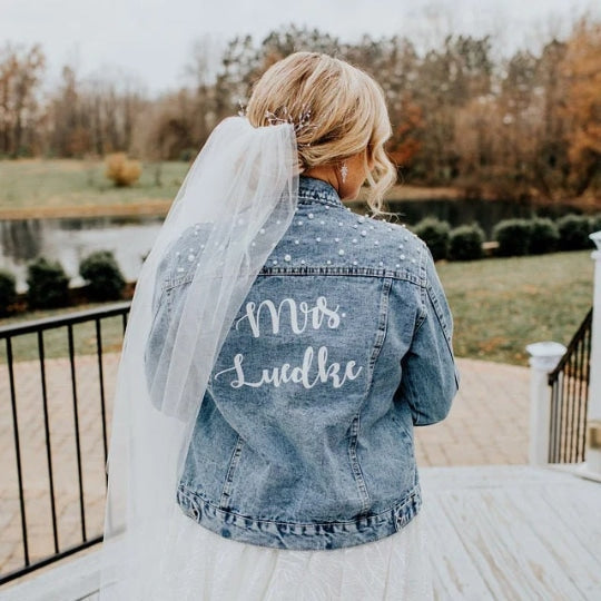 Mrs Bridal Customized Denim Jacket with Pearls