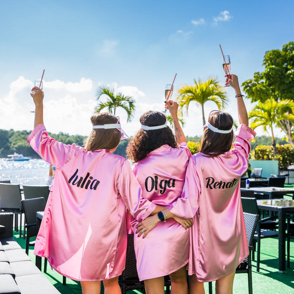 Coral Customized Bride and Bridesmaid Satin Robes for Wedding Party - Bridesmaids World