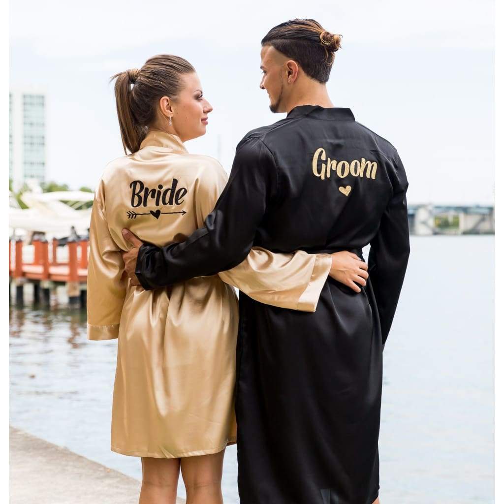Satin His and Hers Personalized Robes Set, XL / Black